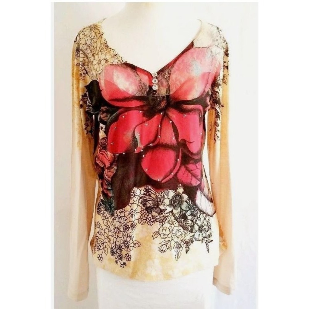 Appropriate Behavior Women's Floral Sheer Lace Buttons Long Sleeve Shirt S (4-6) - Picture 4 of 11